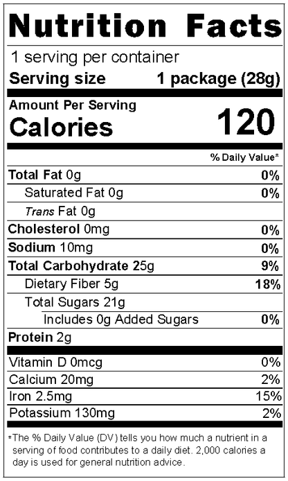 Wise_Harvest_Freeze-Dried_Blueberries_1_oz_Pouch_Nutritional_Facts_Panel