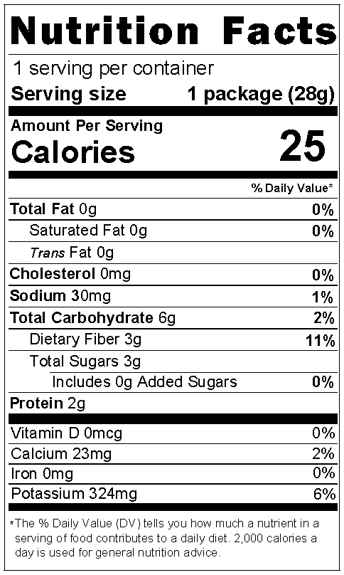 Wise Harvest Freeze-Dried Cauliflower Nutritional Facts Panel